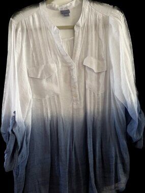 NEW WITH TAGS, LAURA SCOTT 2X White Blume ombre top linen look 3/4 sleeve